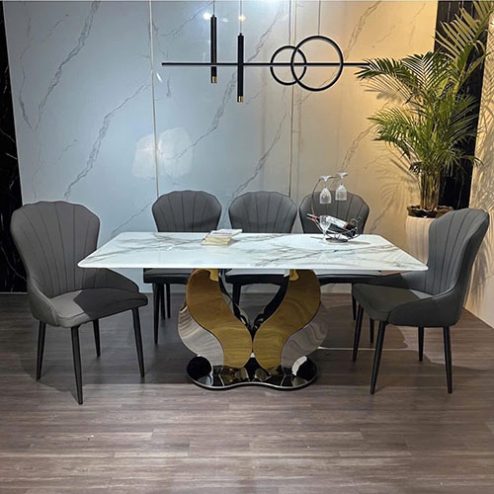 Bộ bàn ăn mặt đá thạch anh 6 ghế cao cấp BA-1983