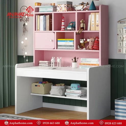 Bàn học cho bé gái có kèm kệ sách