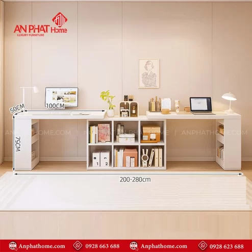 Mẫu bàn học đôi kèm giá sách cho học sinh cấp 1, cấp 2