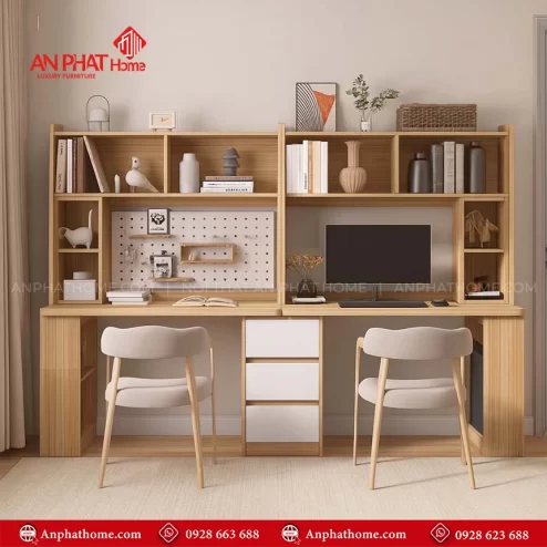 Bàn Học Đôi Thiết Kế Hiện Đại Kết Hợp Kệ Sách B-2886 An Phát Home
