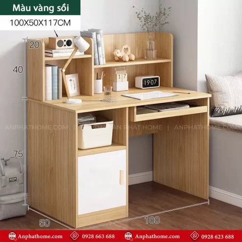 Mẫu bàn học kèm giá sách đẹp