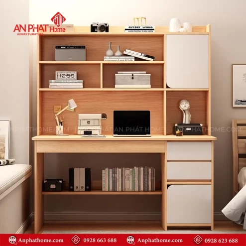 Mẫu bàn học kèm kệ sách bằng gỗ công nghiệp