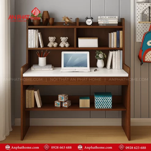 Mẫu bàn học thông minh kèm giá sách