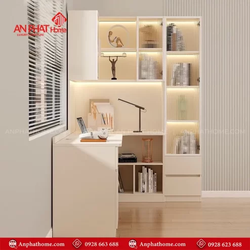 Mẫu bàn làm việc tại nhà có kệ sách