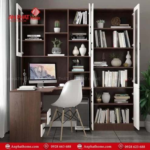 Mẫu tủ kết hợp bàn làm việc thông minh