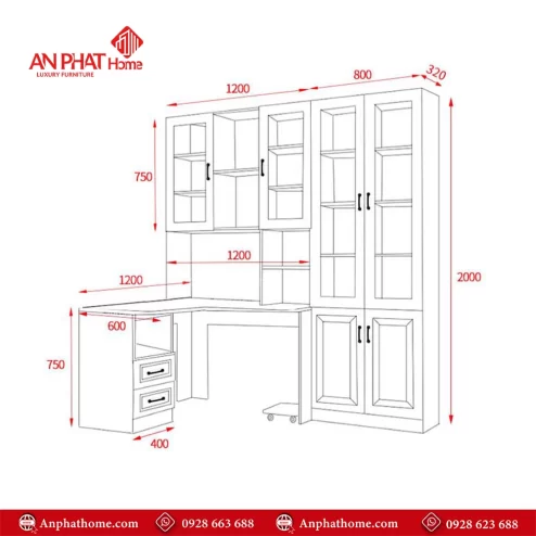 Thiết kế bàn làm việc có tủ đựng đồ đa năng