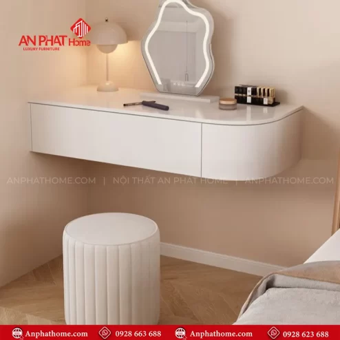 Mẫu bàn trang điểm treo tường bo góc