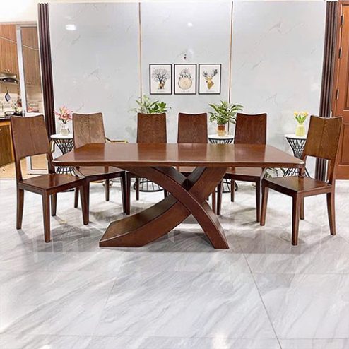 Bàn ăn gỗ sồi 6 ghế thiết kế hiện đại BA-2032