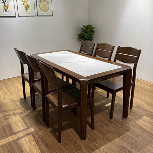 Bàn ăn gỗ sồi mặt đá 6 ghế BA-2039