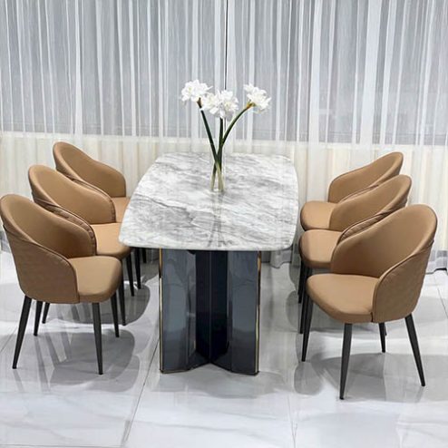 Bàn ăn mặt đá 6 ghế cao cấp nhập nhẩu BA-1917