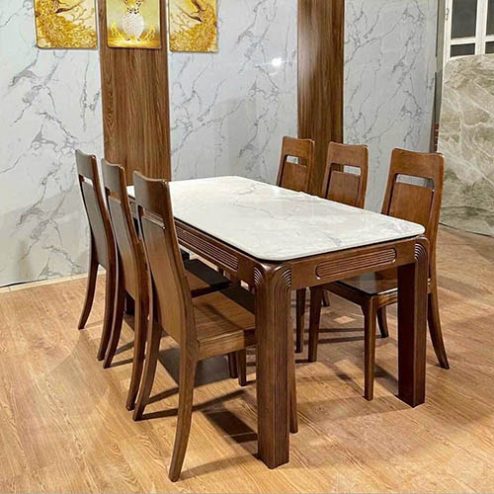 Bàn ăn mặt đá gỗ sồi 6 ghế hiện đại BA-2067
