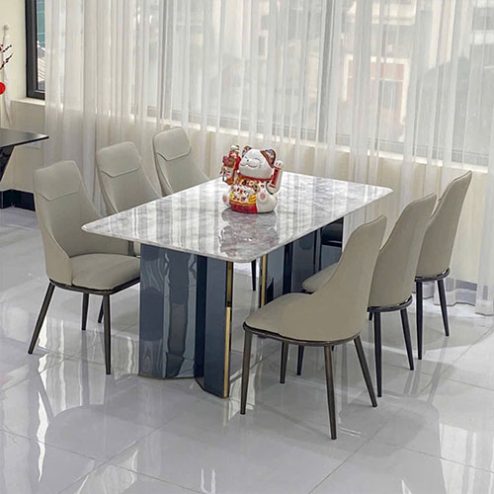 Bàn ăn mặt đá thạch anh ghế da cao cấp nhập khẩu BA-1921