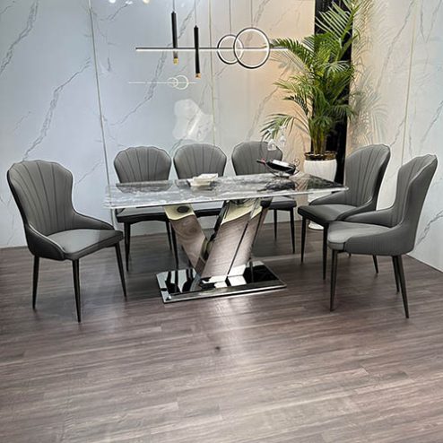 Bàn ghế ăn cao cấp nhập khẩu mặt đá thạch anh BA-1991