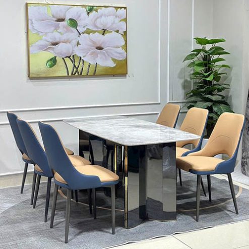 Bộ Bàn Ăn 6 Ghế Mặt Đá Siêu Tinh Thể Cao Cấp TA-1904