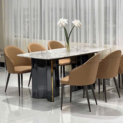Bộ Bàn Ăn 6 Ghế Mặt Đá Thạch Anh Cao Cấp Nhập Khẩu BA-1913