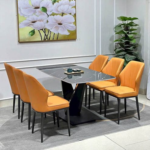 Bộ Bàn Ăn Mặt Đá Ceramic 6 Ghế Cao Cấp TA-1903