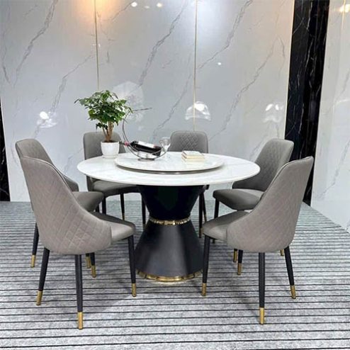 Bộ Bàn Ăn Tròn Xoay Mặt Đá 6 Ghế BA-1909