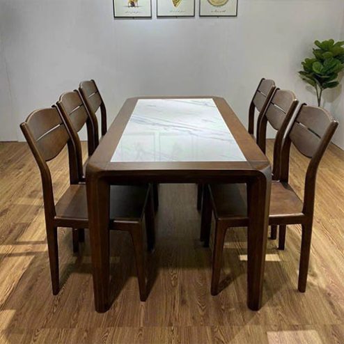Bộ bàn ăn 6 ghế gỗ sồi mặt đá ceramic BA-2065