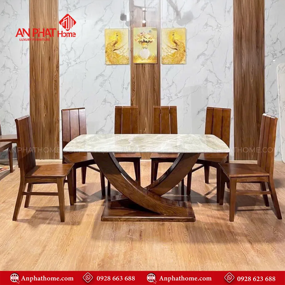 Bộ bàn ăn 6 ghế gỗ sồi mặt đá ceramic sang trọng BA-2030 3 Bộ bàn ăn 6 ghế gỗ sồi mặt đá ceramic sang trọng BA-2030, quý khách có thể lựa chọn kích thước bàn từ dài 1m60 – 1m80 – 2m hoặc lớn hơn, để phù hợp với nhu cầu sử dụng, 1m60 – 1m80 – 2m đi kèm 6 ghế theo bộ, Ngoài da có thể đặt mua thêm số lượng ghế ngồi để phù hợp với nhu cầu sử dụng. Lưu ý mẫu bàn BA-2036 chỉ phù hợp làm từ kích thước dài 1m60 trở lên, nhỏ hơn quý khách lựa chọn mẫu chân đơn để phù hợp với thiết kế.