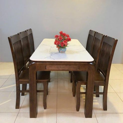 Bộ bàn ăn 6 ghế gỗ sồi mặt đá hiện đại BA-2062