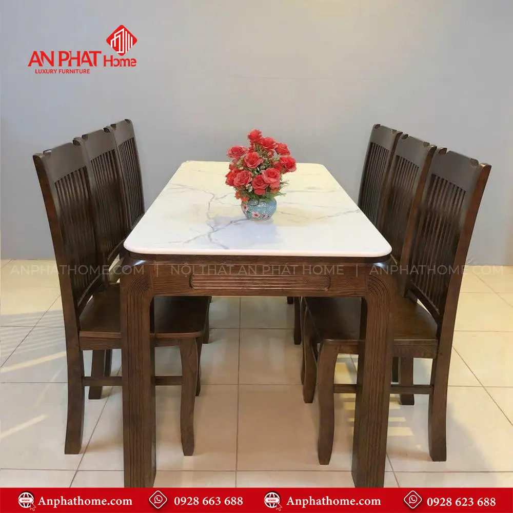 Bộ bàn ăn 6 ghế gỗ sồi mặt đá hiện đại BA-2062 3 Bộ bàn ăn 6 ghế gỗ sồi mặt đá hiện đại BA-2062, quý khách có thể lựa chọn kích thước bàn từ dài 1m20 – 1m80 hoặc lớn hơn, để phù hợp với nhu cầu sử dụng, Bộ bàn 1m20 sẽ đi kèm 4 ghế, bàn 1m40 – 1m60 – 1m80 đi kèm 6 ghế theo bộ, Ngoài da có thể đặt mua thêm số lượng ghế ngồi để phù hợp với nhu cầu sử dụng.