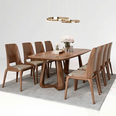 Bộ bàn ăn cao cấp gỗ óc chó 6 ghế BA-2055