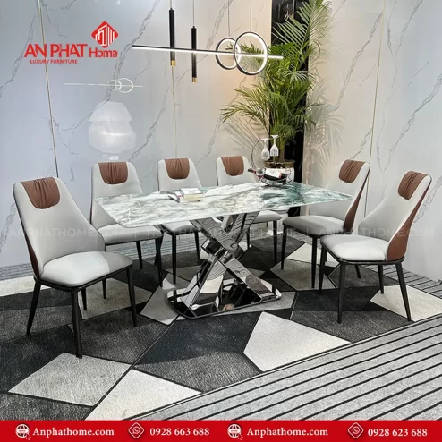 Bo ban an cao cap mat da thach anh 6 ghe da nhap khau BA 1977