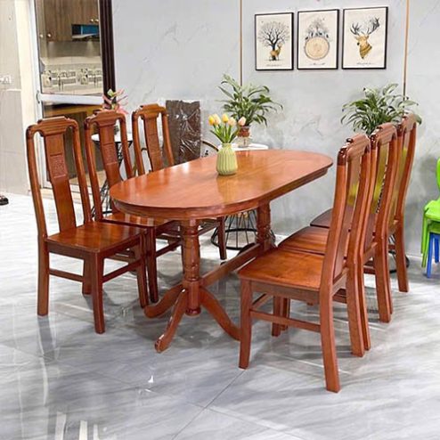 Bộ bàn ăn gỗ gõ 6 ghế cao cấp BA-2026