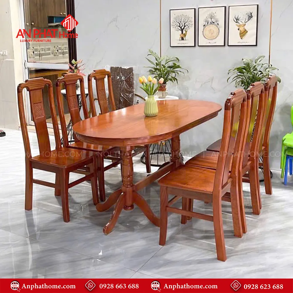Bộ bàn ăn gỗ gõ 6 ghế cao cấp BA-2026 3 Bộ bàn ăn gỗ gõ 6 ghế cao cấp BA-2026, quý khách có thể lựa chọn kích thước bàn từ dài 1m60 – 1m80 – 2m hoặc lớn hơn, để phù hợp với nhu cầu sử dụng, 1m60 – 1m80 – 2m đi kèm 6 ghế theo bộ, Ngoài da có thể đặt mua thêm số lượng ghế ngồi để phù hợp với nhu cầu sử dụng. Lưu ý mẫu bàn BA-2026 chỉ phù hợp làm từ kích thước dài 1m60 trở lên, nhỏ hơn quý khách lựa chọn mẫu chân đơn để phù hợp với thiết kế.