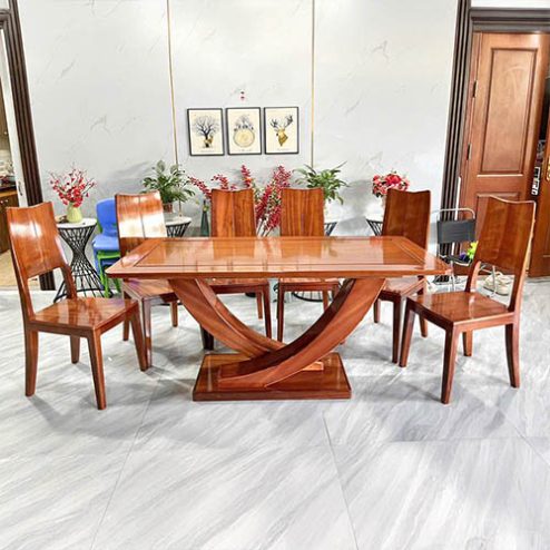 Bộ bàn ăn gỗ gõ cao cấp 6 ghế BA-2027