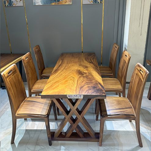 Bộ bàn ăn gỗ me tây đi kèm 6 ghế BA-2050