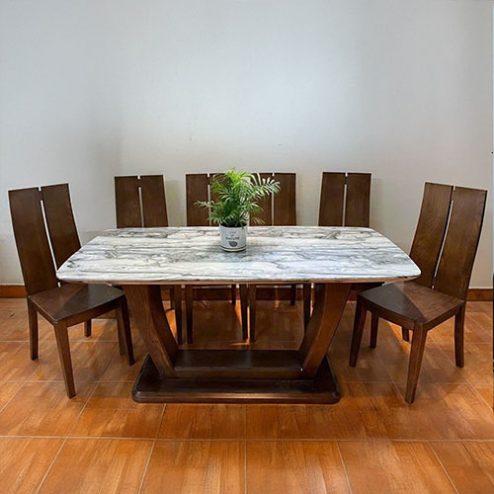 Bộ bàn ăn gỗ sồi chân chữ U 6 ghế BA-2059