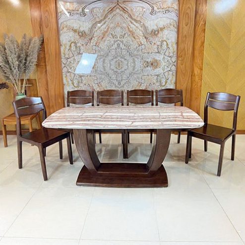 Bộ bàn ăn gỗ sồi hiện đại mặt đá 6 ghế BA-2042