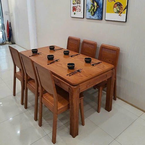 Bộ bàn ăn gỗ sồi nga 6 ghế sang trọng BA-2068