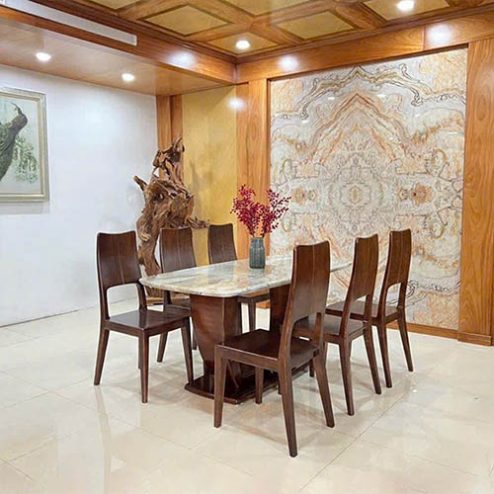 Bộ bàn ăn hiện đại chân cong 6 ghế gỗ sồi BA-2035