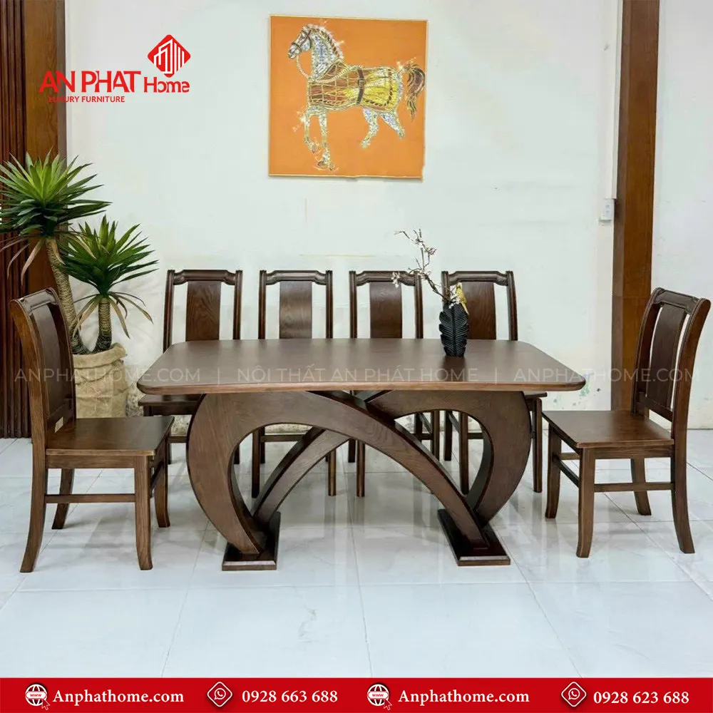 Bộ bàn ăn hiện đại chân cong sang trọng 6 ghế BA-2056 5 Bộ bàn ăn hiện đại chân cong sang trọng 6 ghế BA-2056, quý khách có thể lựa chọn kích thước bàn từ dài 1m60 – 1m80 – 2m hoặc lớn hơn, để phù hợp với nhu cầu sử dụng, 1m60 – 1m80 – 2m đi kèm 6 ghế theo bộ, Ngoài da có thể đặt mua thêm số lượng ghế ngồi để phù hợp với nhu cầu sử dụng. Lưu ý mẫu bàn BA-2056 chỉ phù hợp làm từ kích thước dài 1m60 trở lên, nhỏ hơn quý khách lựa chọn mẫu chân đơn để phù hợp với thiết kế.