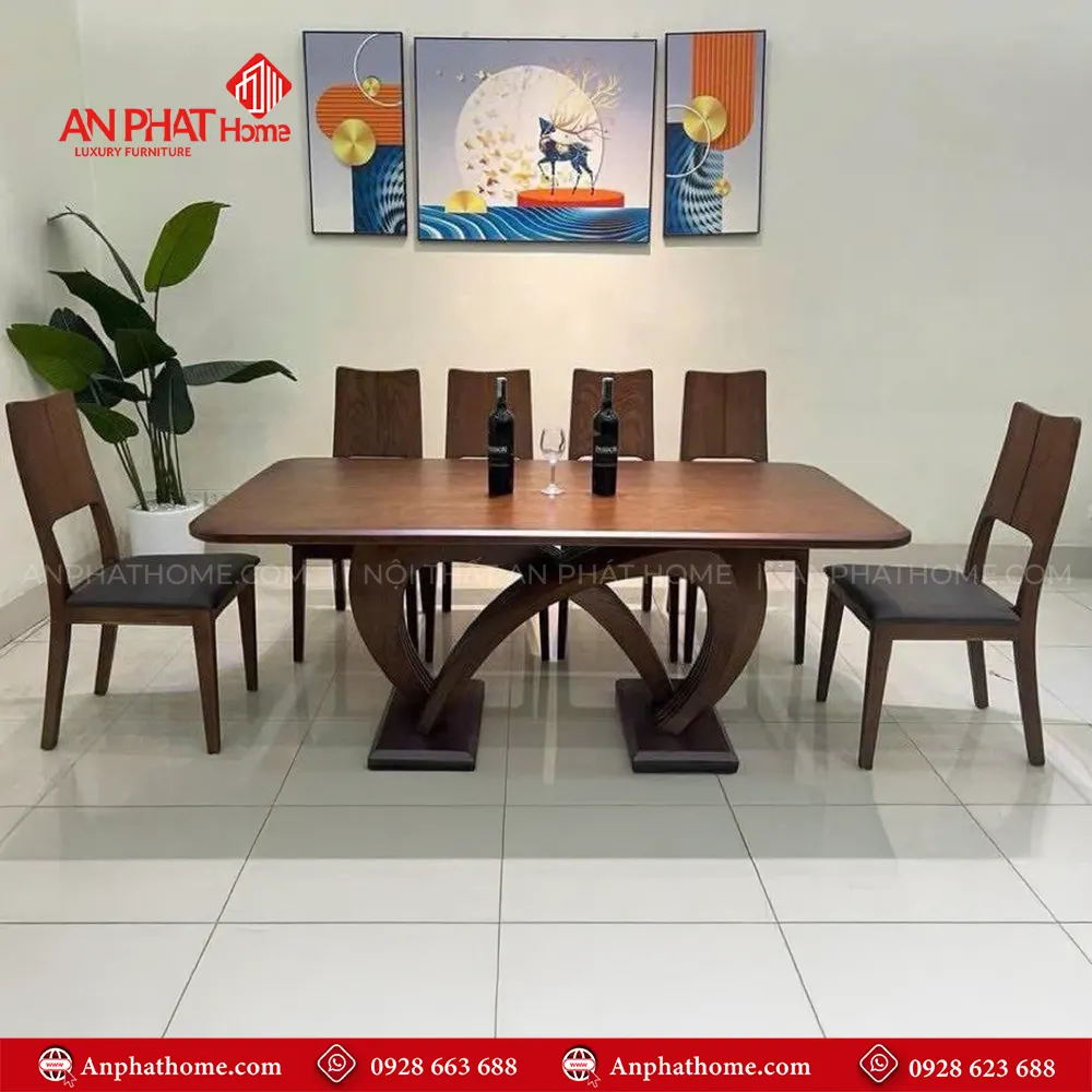 Bộ bàn ăn hiện đại chân cong sang trọng 6 ghế BA-2056 6 Bộ bàn ăn hiện đại chân cong sang trọng 6 ghế BA-2056, quý khách có thể lựa chọn kích thước bàn từ dài 1m60 – 1m80 – 2m hoặc lớn hơn, để phù hợp với nhu cầu sử dụng, 1m60 – 1m80 – 2m đi kèm 6 ghế theo bộ, Ngoài da có thể đặt mua thêm số lượng ghế ngồi để phù hợp với nhu cầu sử dụng. Lưu ý mẫu bàn BA-2056 chỉ phù hợp làm từ kích thước dài 1m60 trở lên, nhỏ hơn quý khách lựa chọn mẫu chân đơn để phù hợp với thiết kế.
