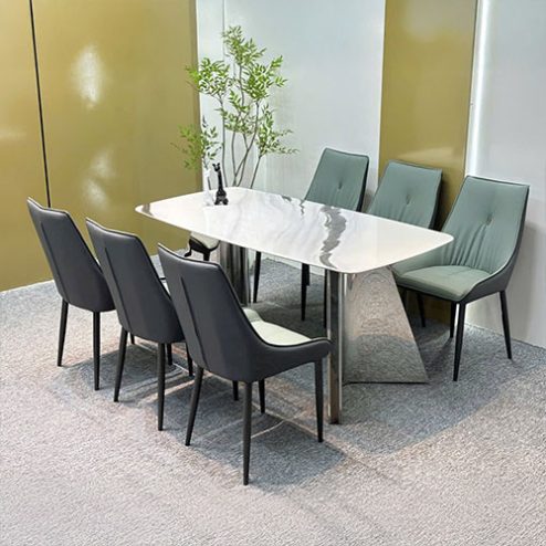 Bộ bàn ăn inox mặt đá ghế da cao cấp BA-1965