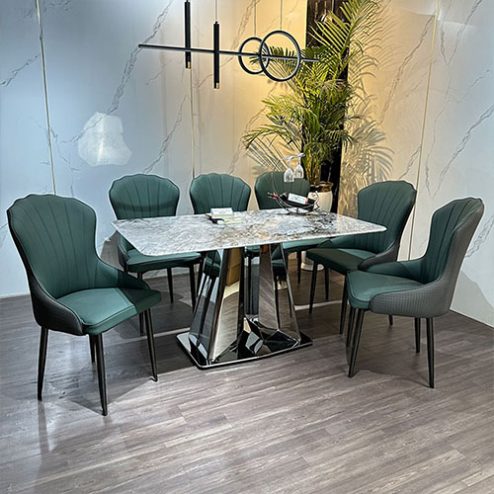 Bộ bàn ăn khung inox mặt đá 6 ghế cao cấp BA-2007