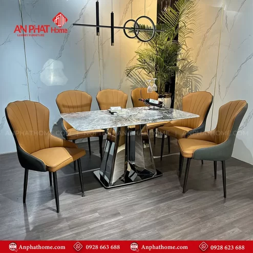 Bo ban an khung inox mat da 6 ghe cao cap BA 2007 3