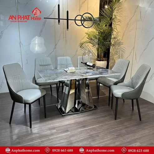 Bo ban an khung inox mat da 6 ghe nhap khau BA 1961 4