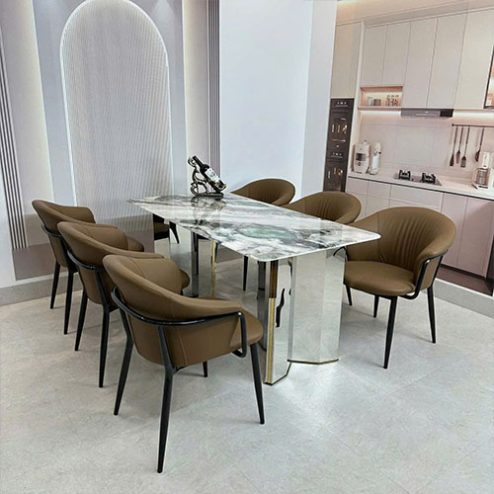 Bộ bàn ăn mặt đá 6 ghế cao cấp BA-1979