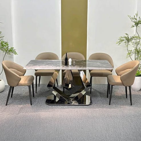 Bộ bàn ăn mặt đá 6 ghế da cao cấp BA-1958