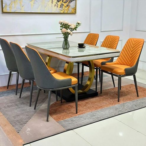 Bộ bàn ăn mặt đá 6 ghế da cao cấp nhập khẩu BA-1939