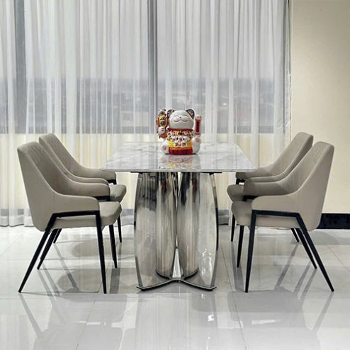 Bộ bàn ăn mặt đá chân inox ghế da cao cấp nhập khẩu BA-1920