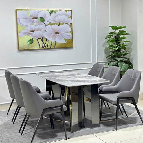 Bộ bàn ăn mặt đá ghế da nhập khẩu BA-1924