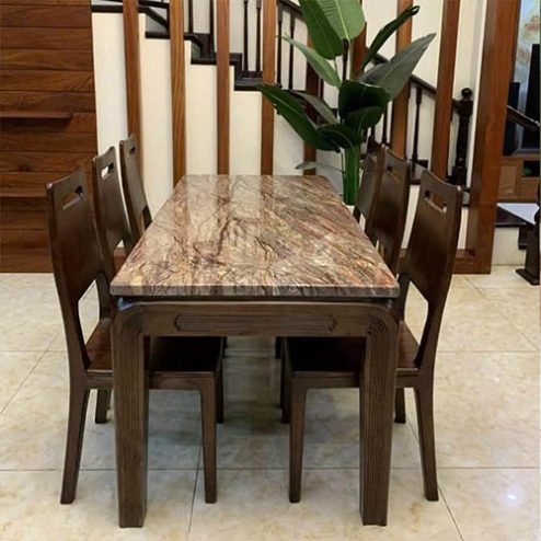 Bộ bàn ăn mặt đá gỗ sồi 6 ghế BA-2054