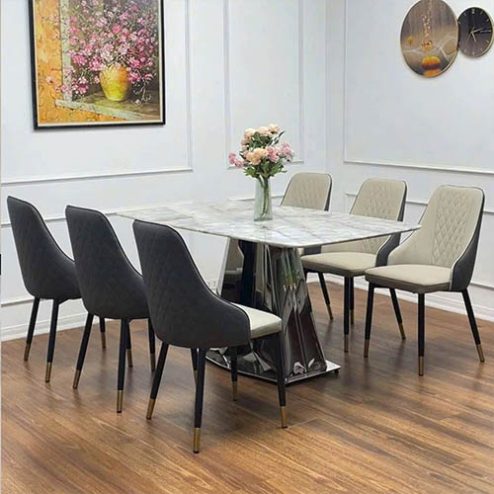 Bộ bàn ăn mặt đá kèm ghế da nhập khẩu BA-1929