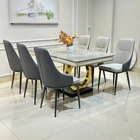 Bộ bàn ăn mặt đá kèm ghế da nhập khẩu BA-1938