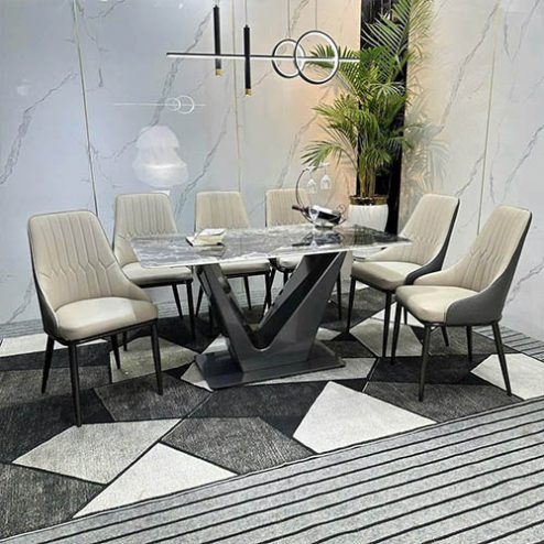 Bộ bàn ăn mặt đá kèm ghế da nhập khẩu BA-1942